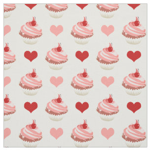 cute strawberry cupcakes and hearts fabric