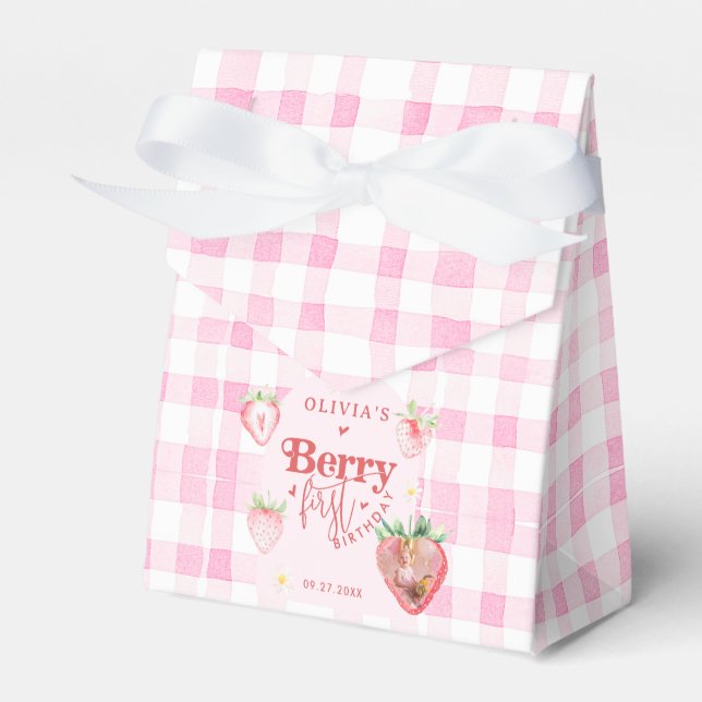 Cute Strawberry Daisy Berry First Photo Brithday Favor Box (Front Side)