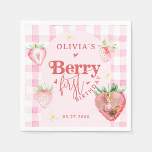 Cute Strawberry Daisy Berry First Photo Brithday Napkin