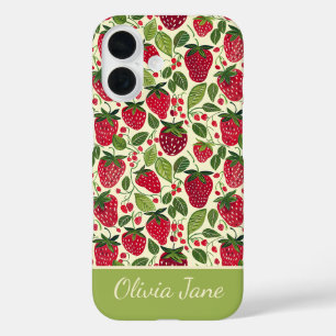 Cute Strawberry Design with custom Name   iPhone 16 Case