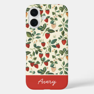Cute Strawberry Design with custom Name   iPhone 16 Case