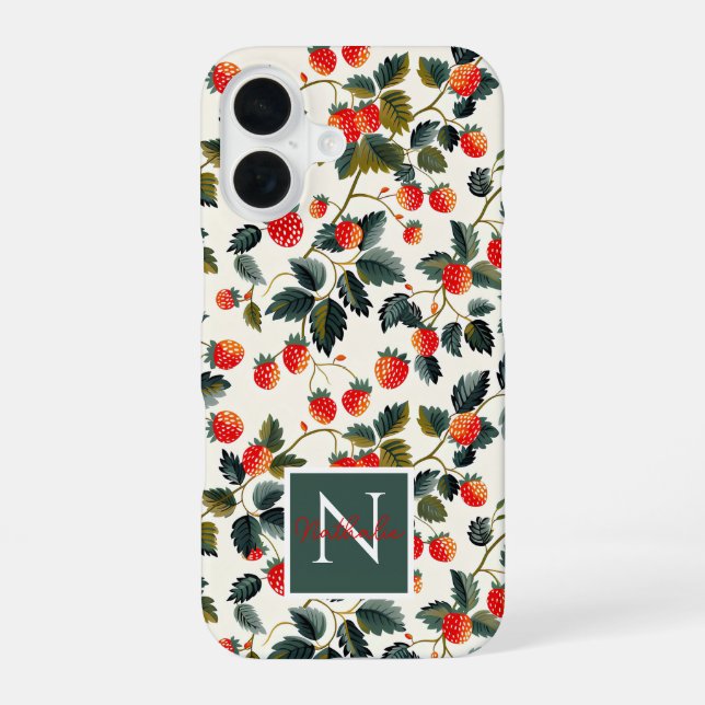 Cute Strawberry Design with custom Name   iPhone 16 Case (Back)