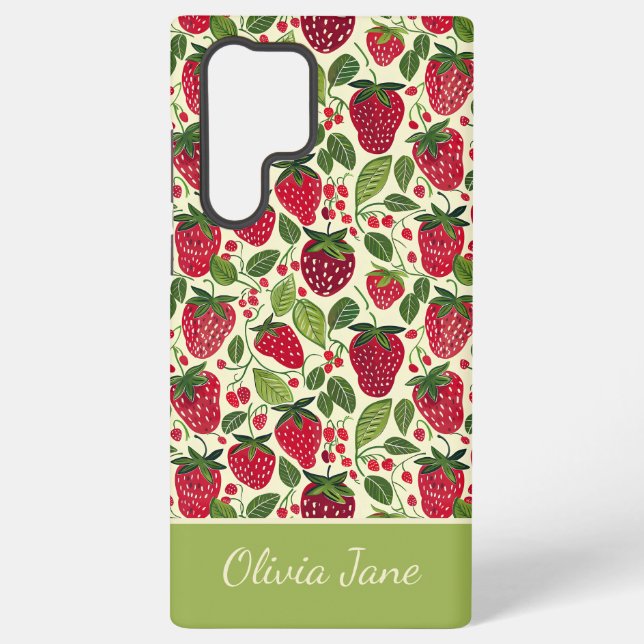 Cute Strawberry Design with custom Name   Samsung Galaxy S22 Ultra Case (Back)