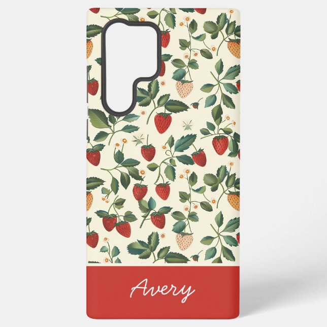 Cute Strawberry Design with custom Name   Samsung Galaxy S22 Ultra Case (Back)