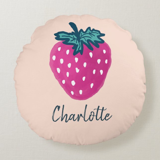 Cute Strawberry Fruit Custom Name  Round Pillow (Front)