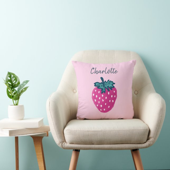 Cute Strawberry Fruit Custom Name  Throw Pillow (Chair)