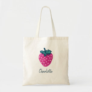 Cute Strawberry Fruit Custom Name Tote Bag