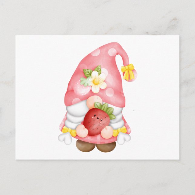Cute Strawberry Fruit Gnome  Postcard (Front)