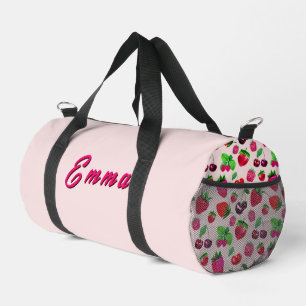 Cute Strawberry Fruit Pattern Custom Name Duffle Bag