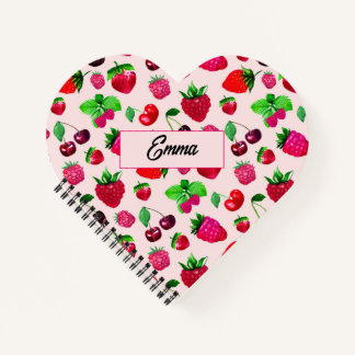 Cute Strawberry Fruit Pattern Custom Name Kids Notebook