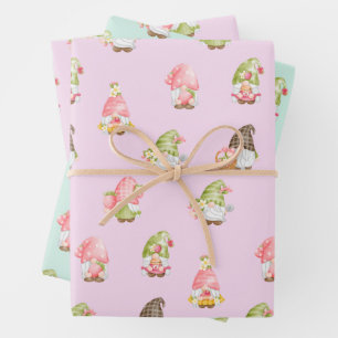 Cute Strawberry Fruit Scandinavian Gnomes  Wrapping Paper Sheet