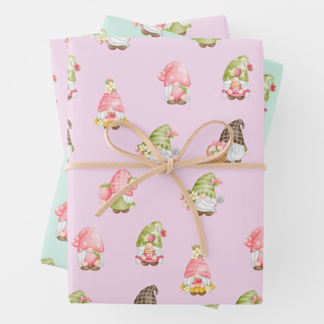 Cute Strawberry Fruit Scandinavian Gnomes  Wrapping Paper Sheet (In situ)