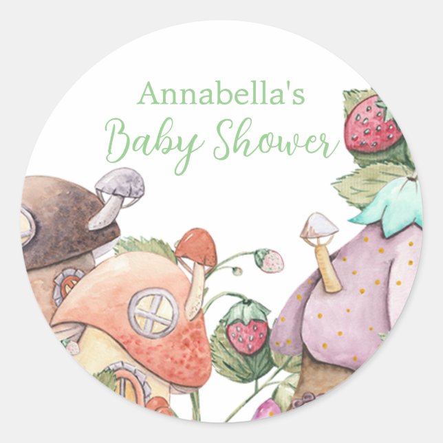 Cute Strawberry Garden Fairy Houses Classic Round Sticker (Front)