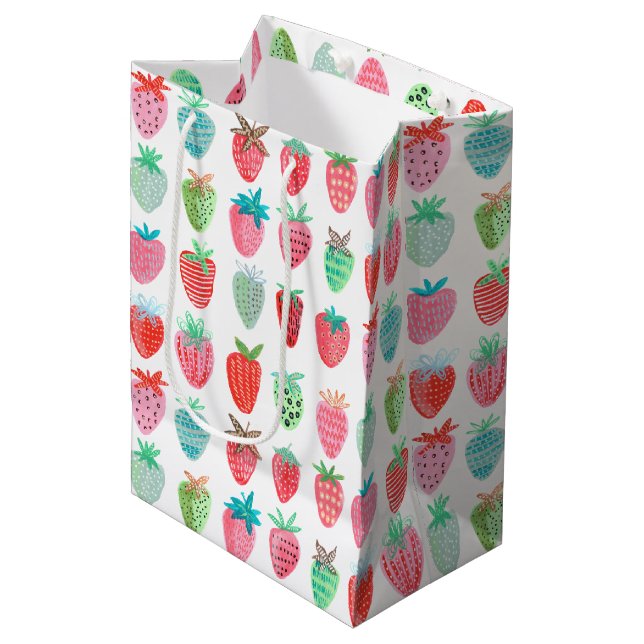 Cute Strawberry Girl Birthday pink  Medium Gift Bag (Front Angled)