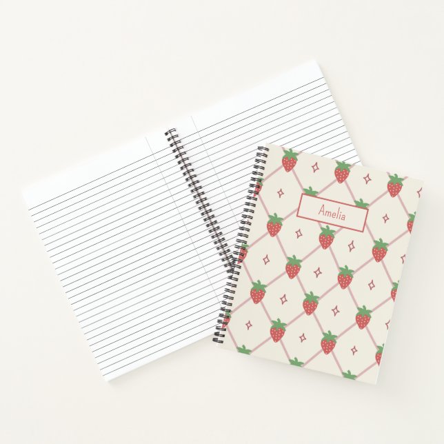 Cute Strawberry Grid Personalized Name Notebook (Inside)