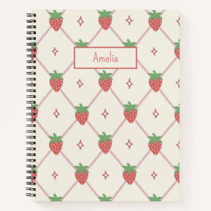 Cute Strawberry Grid Personalized Name Notebook