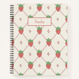 Cute Strawberry Grid Personalized Name Notebook