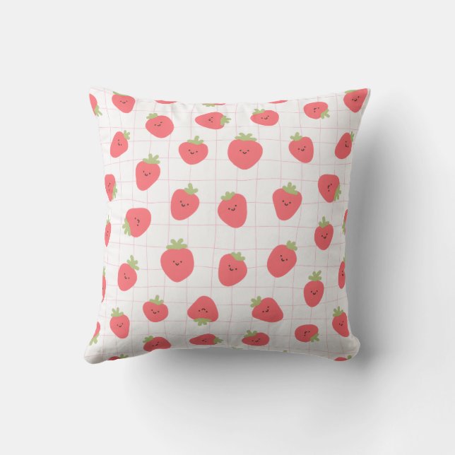 Cute Strawberry Grid Throw Pillow (Back)