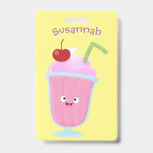 Cute strawberry ice cream sundae cartoon badge