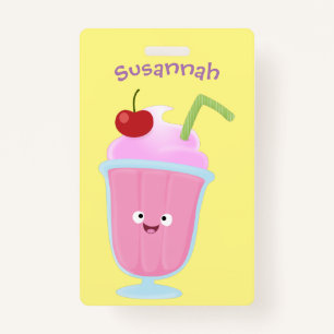 Cute strawberry ice cream sundae cartoon badge