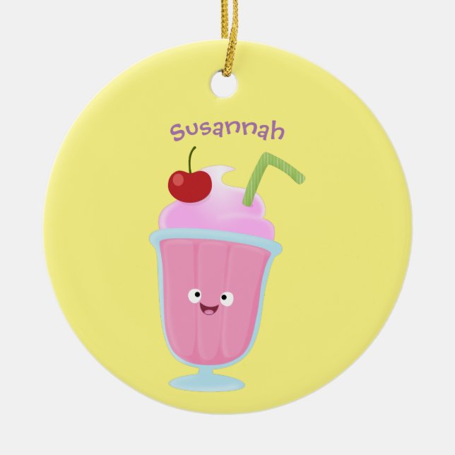 Cute strawberry ice cream sundae cartoon ceramic ornament (Front)