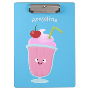 Cute strawberry ice cream sundae cartoon clipboard