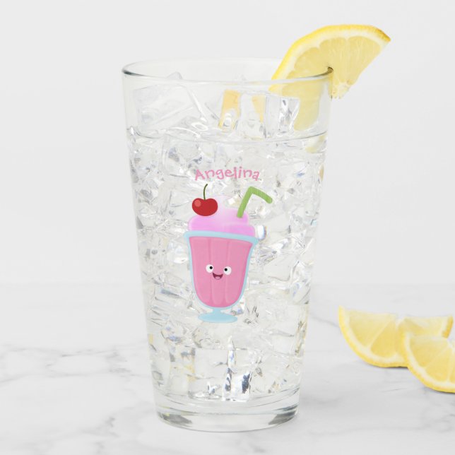 Cute strawberry ice cream sundae cartoon glass (Back Ice)