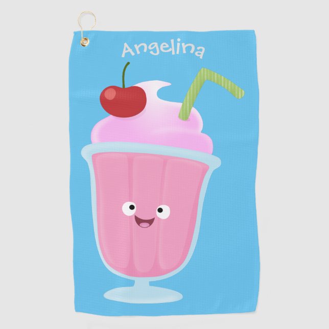 Cute strawberry ice cream sundae cartoon  golf towel (Front)