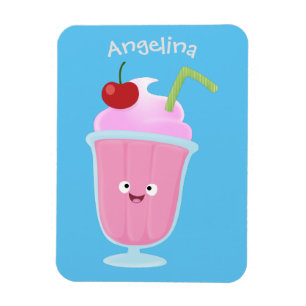 Cute strawberry ice cream sundae cartoon magnet