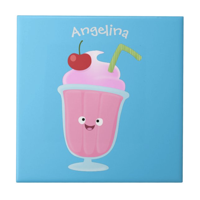 Cute strawberry ice cream sundae cartoon tile (Front)