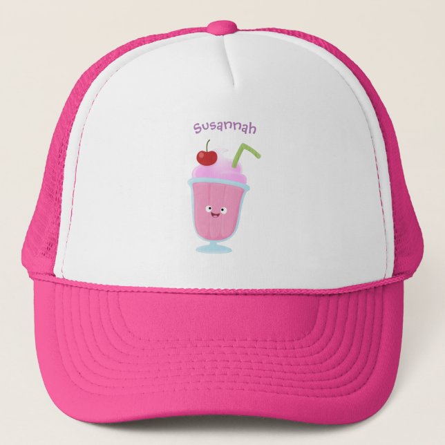 Cute strawberry ice cream sundae cartoon trucker hat (Front)