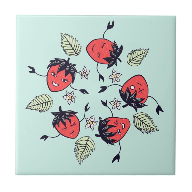 Cute Strawberry Kawaii Fruit Tile (Front)
