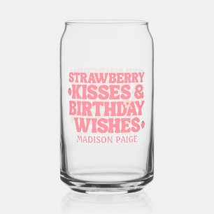 Cute Strawberry Kisses Birthday Wishes Pink Girls Can Glass
