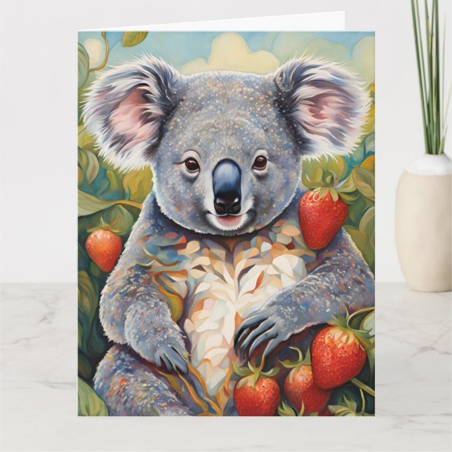 Cute Strawberry Koala Bear Birthday Card (Front)