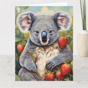 Cute Strawberry Koala Bear Birthday Card