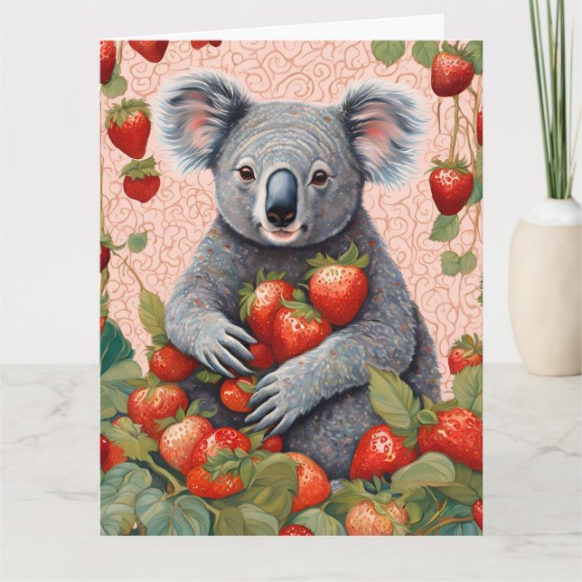 Cute Strawberry Koala Bear Birthday Card (Front)