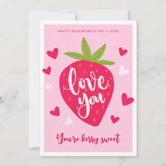 Cute Strawberry Love Berry Sweet Hearts Valentines Holiday Card