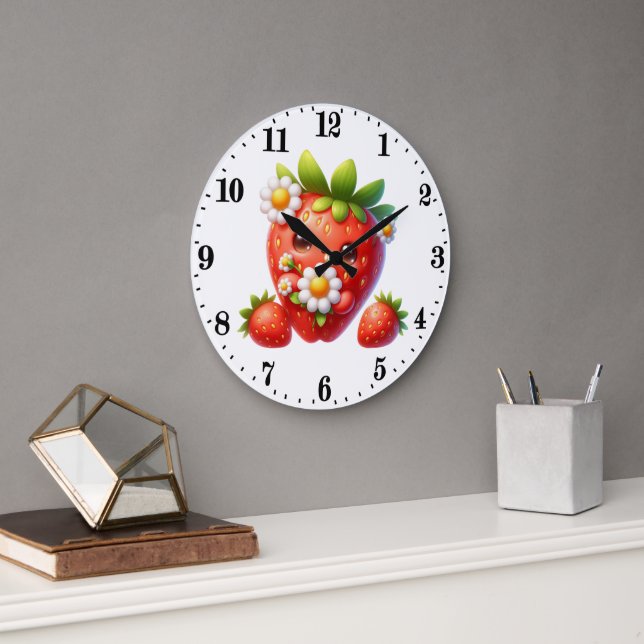 Cute strawberry lovers kitchen  large clock (Office)