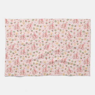 Cute Strawberry Macaron Teddy Bear and Berries Kitchen Towel