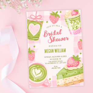 Cute strawberry matcha sweet bridal shower invitation