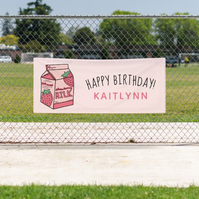 Cute Strawberry Milk Happy Birthday Banner (Insitu)