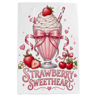 Cute Strawberry Milkshake Pink Dessert Medium Gift Bag