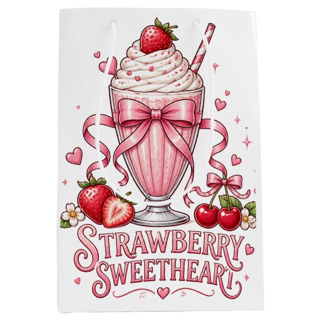 Cute Strawberry Milkshake Pink Dessert Medium Gift Bag (Front)