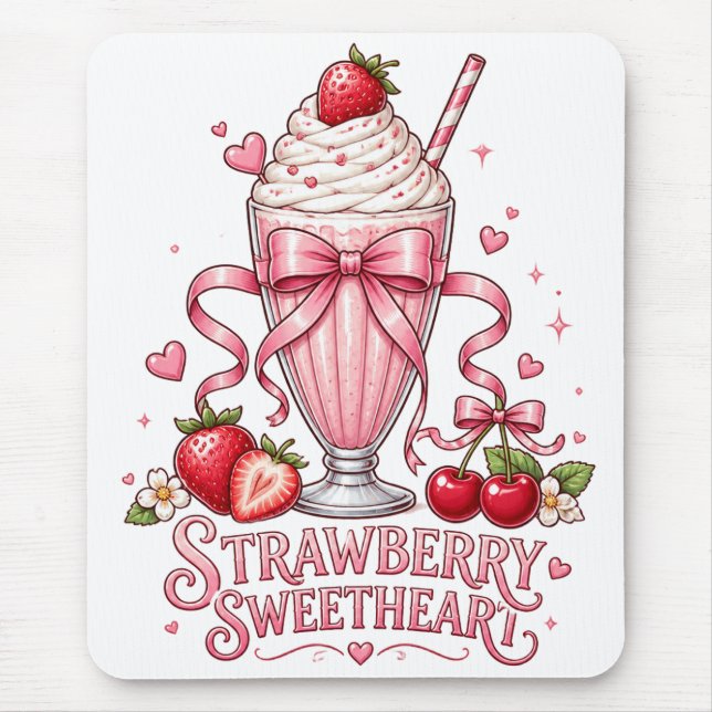 Cute Strawberry Milkshake Pink Dessert Mouse Pad (Front)