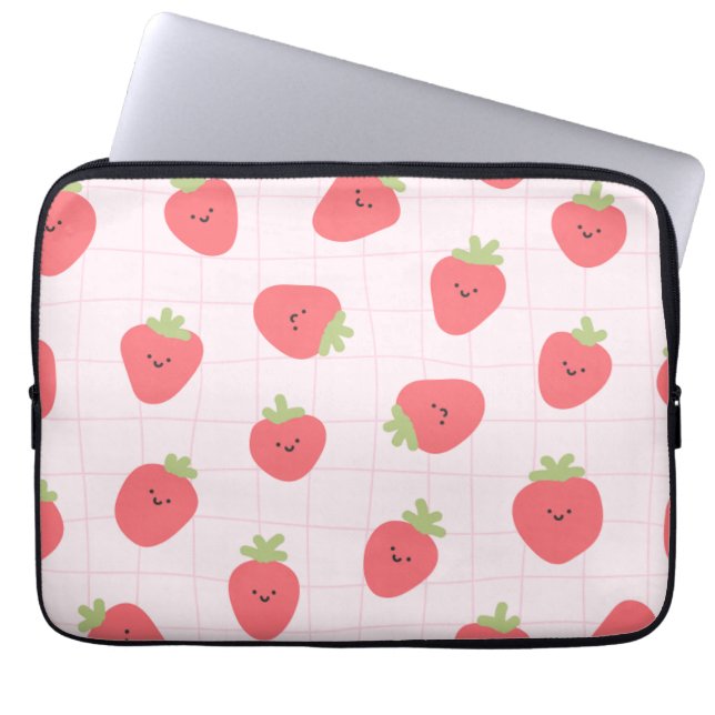 Cute Strawberry Pattern – Kawaii Strawberry Laptop Sleeve (Front)