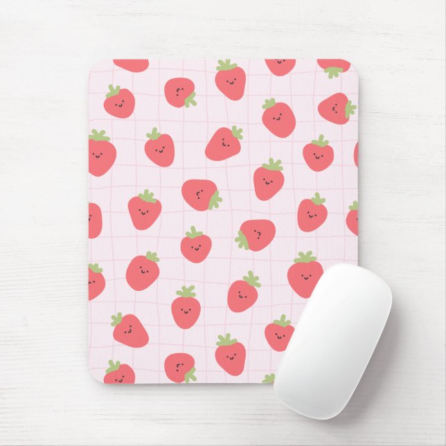 Cute Strawberry Pattern – Kawaii Strawberry Mouse Pad (With Mouse)
