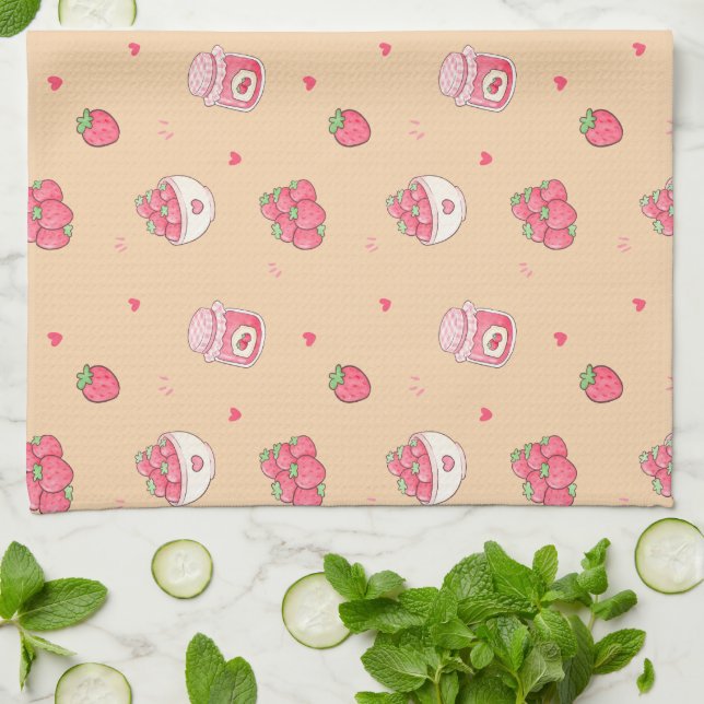 Cute Strawberry Pattern Kitchen Towel (Folded)