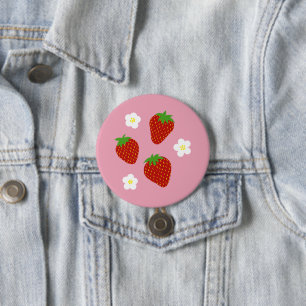 Cute Strawberry Pattern on Pink Background 3 Inch Round Button