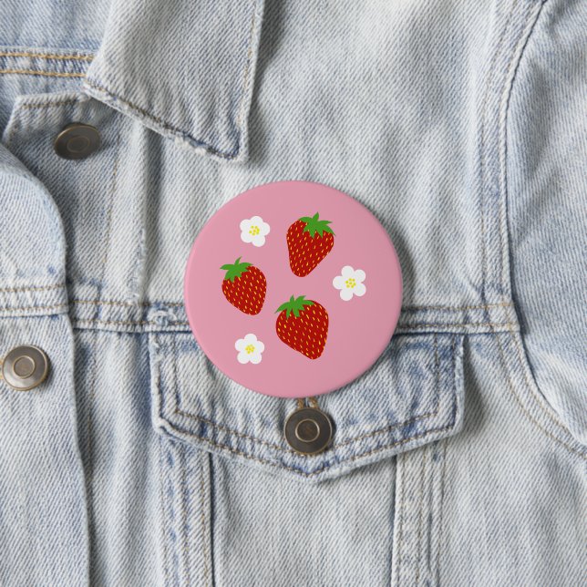 Cute Strawberry Pattern on Pink Background 3 Inch Round Button (In Situ)