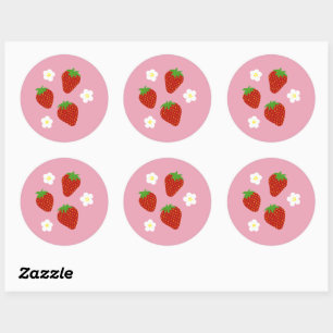 Cute Strawberry Pattern on Pink Background Classic Round Sticker
